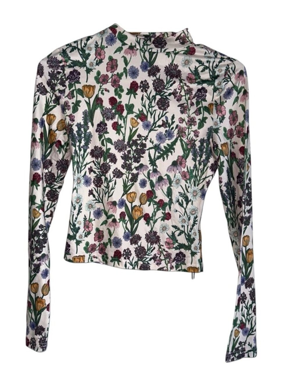 NWT Cider Womens Mock Neck Long Sleeve Top XXS Cream Floral Garden Cottage